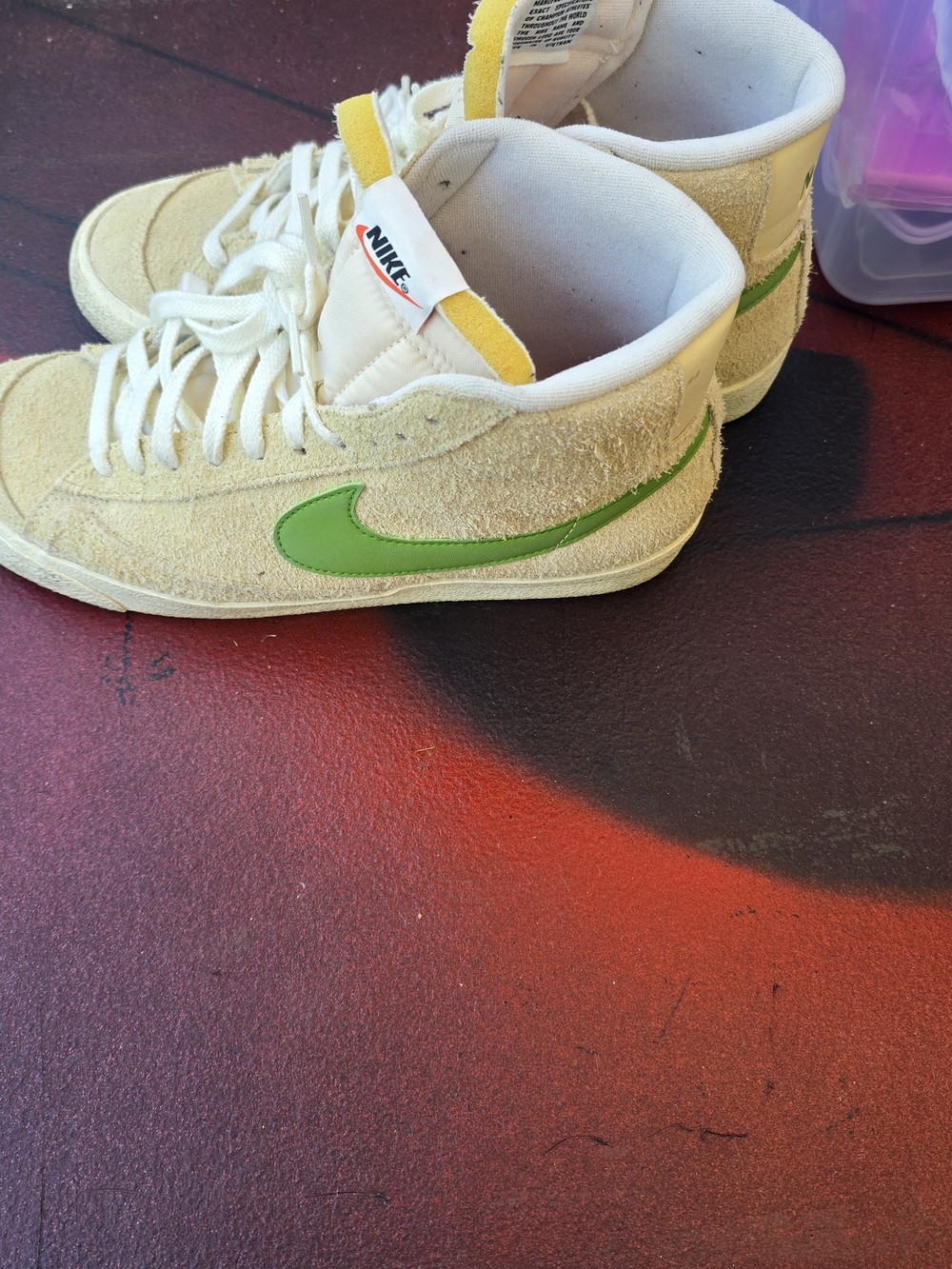 WomensNike High-Top Sneakers in Cream with Green Swoosh and Yellow Tongue Accent